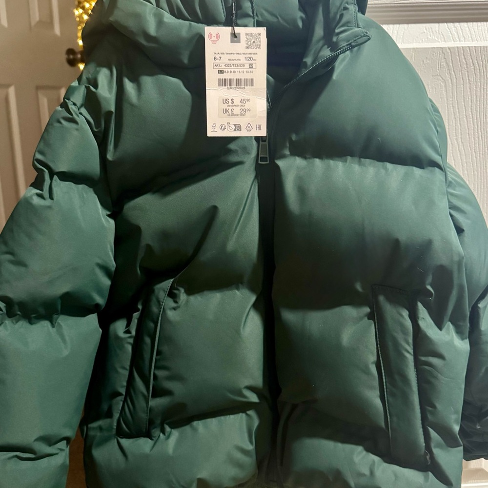 Zara brand Cozy Forest Green Kids Puffer Jacket